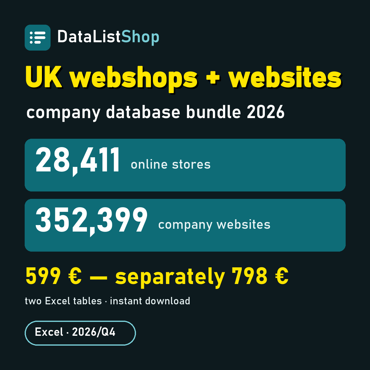 UK Company Data Bundle 2026 – webshops + websites (Excel)